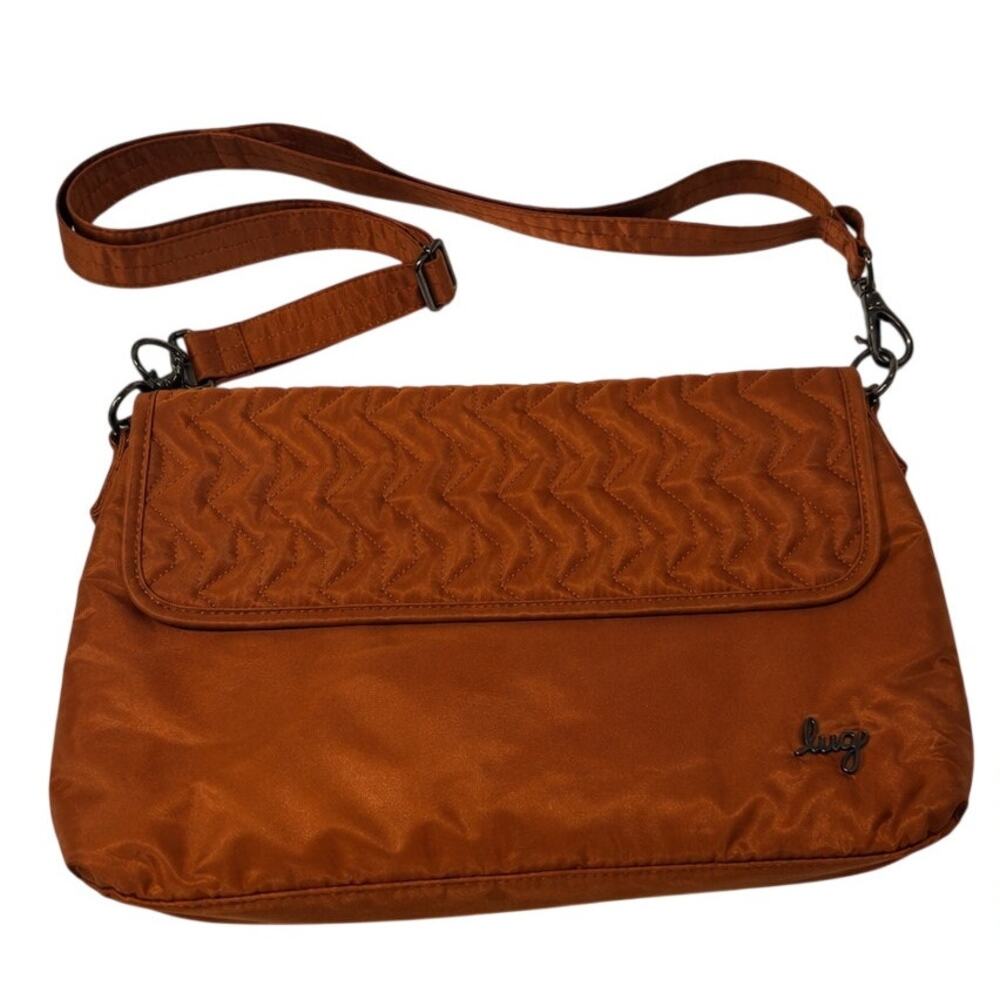 Lug Burnt Orange Nylon Shoulder Bag Zebra Print Lining Magnetic Closure